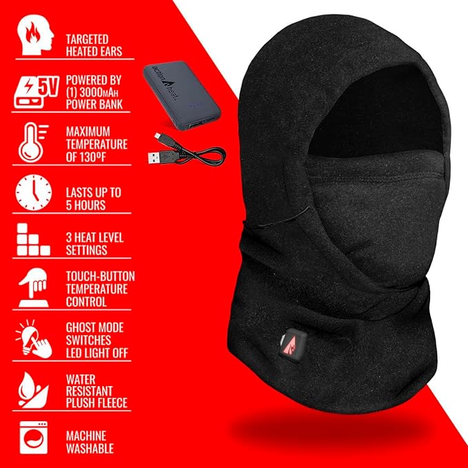 ActionHeat 5V Battery Heated Fleece Balaclava Face Mask, Winter Neck Gaiter