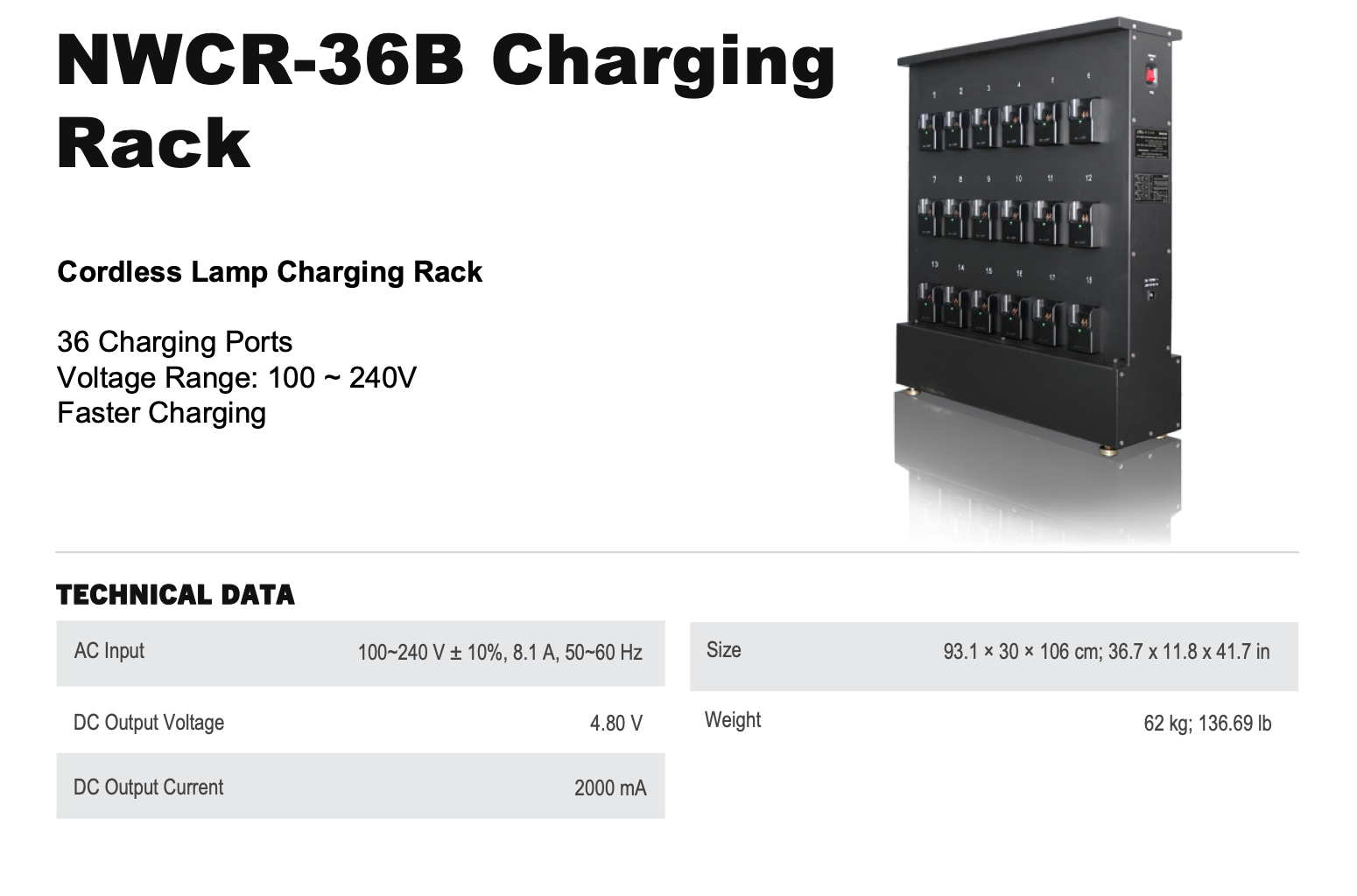 36-Unit Fast Charger Rack – High-Speed Charging Dock Station