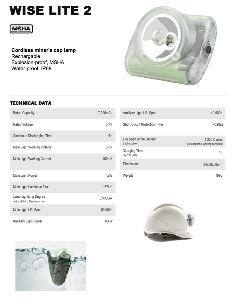 Wisdom Cap Lamp - WLITE2-MSHA